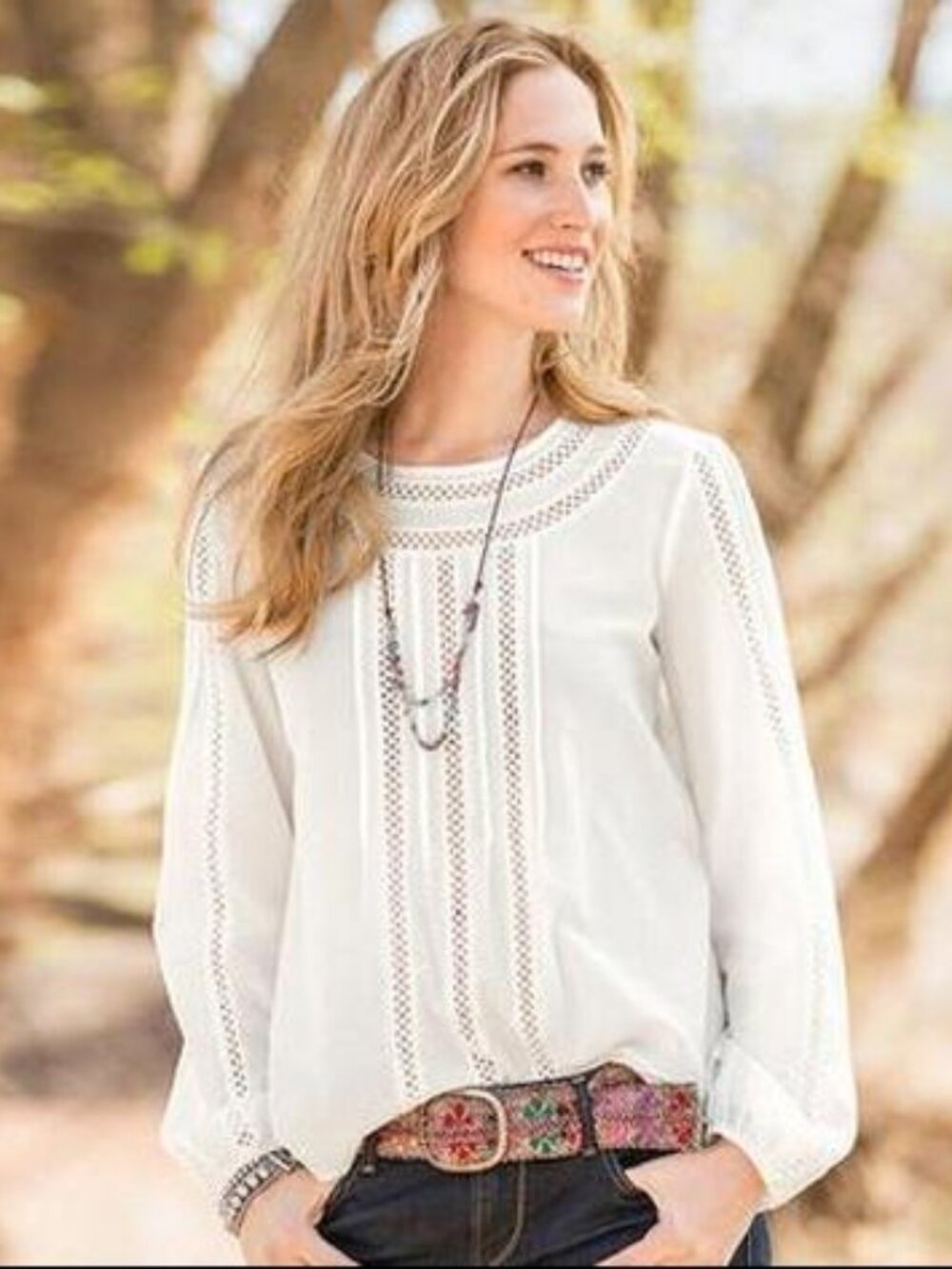 SUNDANCE: Lace Insert Blouse